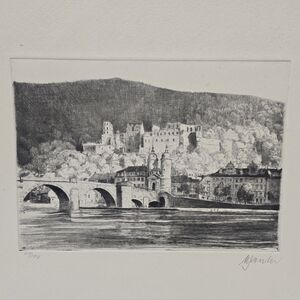 Vintage Heidelberg Germany Engraving Lithograph Print Wall Art Signed By Wanter?